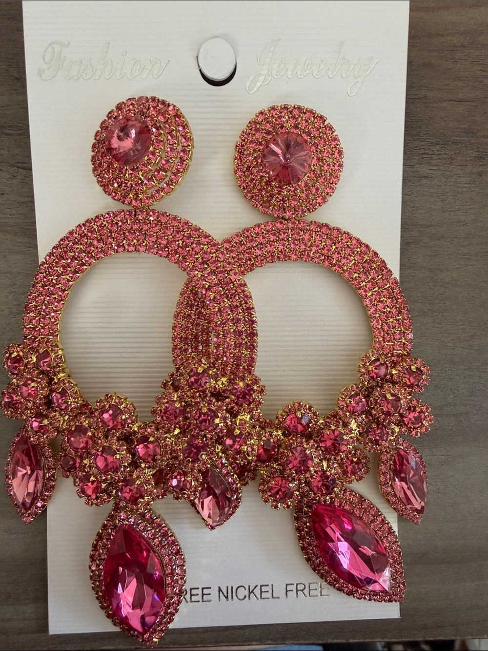 Fashion Jewelry Hot Pink Crystal Hoop Chandelier Earrings